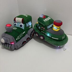 Lot of 2 Plush Hess Trucks Light-Up Musical Toys Tugboat Train Choochoo